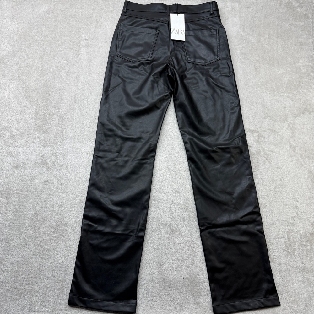 Zara Pants Women's Medium Faux Leather Black High Waisted Straight Leg Edgy Chic - Picture 6 of 12